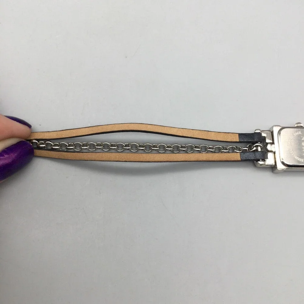 Avon Womens Watch 20mm White Dial Black Wrap Leather Chain Strap New Battery